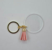 Tassel Keyrings with 5cm clear acrylic circle with Gold or Silver hardware