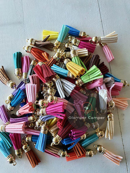 Suede Tassels - Gold/Rose Gold/Silver Cap - 3cm - Mixed bag of 10 tassels